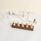 GemeShou Wooden ring organizer holder for jewelry, Stable ring display stand for boutique store, walnut base with white ring cones for jewelry selling【Ring holder-Cone 5】 - style: Five Cone
