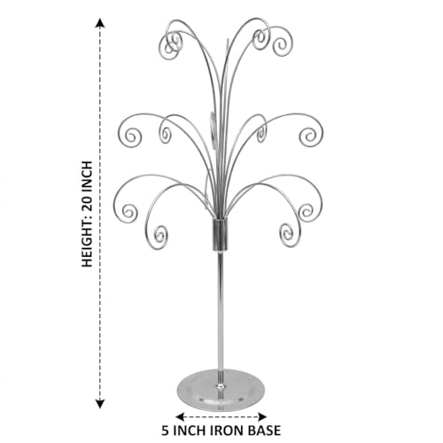 HOHIYA 20” Ornament Display Stand Chrome Silver Metal Hanging Tree Holder for Swarovski Crystal Glass Ornaments Tabletop Christmas Halloween Easter Decoration Display Rack - color: Silver