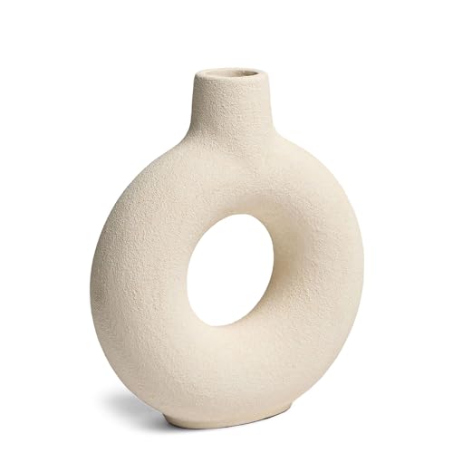Oona Decorative Modern Ring Vase, Medium, White
