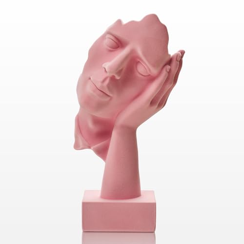 Velvet Flocked Thinker Sculpture for Bookshelf Decor, No Hear Flocked Emotional Art Figurine Modern Abstract Art Statue Spring Decor for Home, Office, Desk Decor (Pink) - color: Nohear-pink