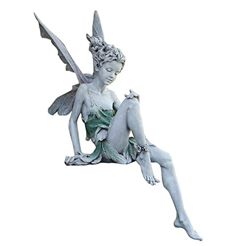 Fairy Garden Figurines Outdoor, Hand-Painted Sitting Fairy Statues, Resin Garden Sculptures, Angel Figurines for Garden, Windowsill & Fairy Lovers Gift - color: White