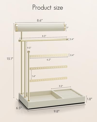 VLANDO Jewelry Stand Organizer with Ring Holder, Mothers Day Mom Gifts, Jewelry Holder Organizer with Tray, Necklace Holder Bracket Holder Earring Holder - Cloud White - color: Cloud White