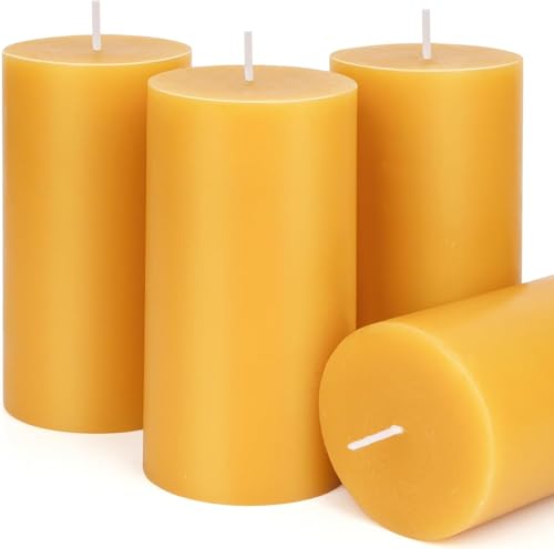 Beeswax Pillar Candles 4 Pack Natural Beeswax Pillar Candles,100% Pure Beeswax Candles- Long Burning,Organic Bees Wax Candles for Home,Church,Parties. (4 Packs) - color: 4 PACKS