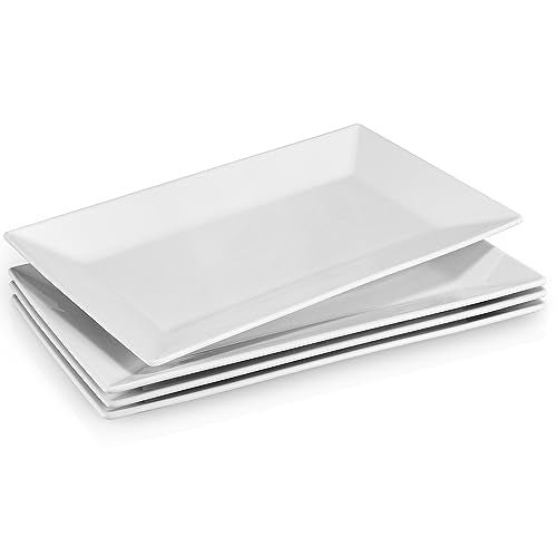 DOWAN 14" Serving Trays, Serving Platters, Ceramic Serving Platters and Trays, Rectangle Plates, Set of 4, for Weddings, Parties, Oven, Microwave, Dishwasher, Heat Resistant, Easy to Clean, White - color: 4 PCS