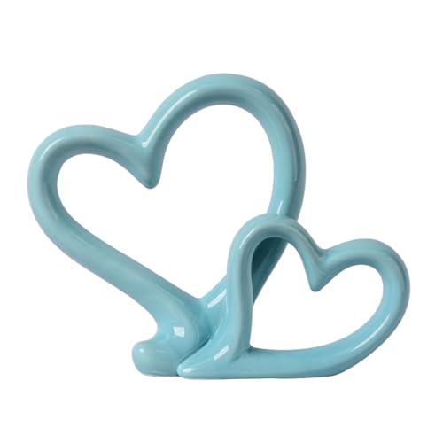 HAUCOZE Double Heart Statue Figurine Love Gifts Decor Modern Sculpture Bookshelf Arts Table Centerpiece Statue Ceramic Crafts 9.5 inch