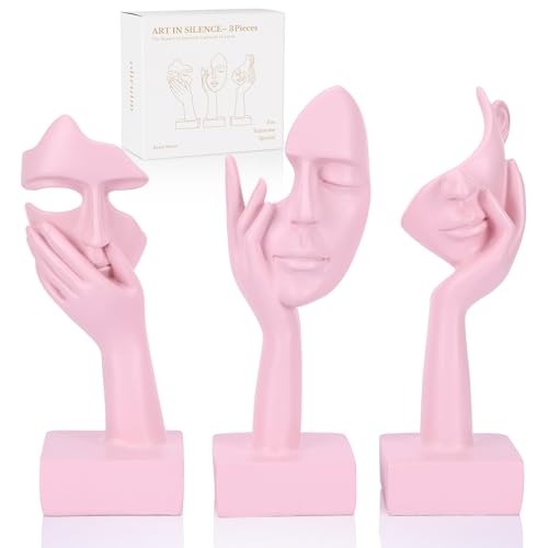3 Pcs Thinker Large Statue Set - Pink Art Abstract Home Accent Figurines for Living Room, Bedroom, Shelves, Office Desktop, Coffee Table Decor, Gift for Women (3 Pcs Pink, 9") - color: 3 Pcs Pink, size: 9"