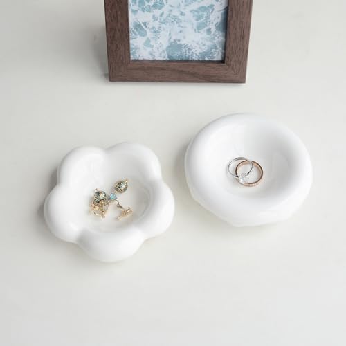White Donut Shape Ring Dish Jewelry Tray Organizer, Ceramic Accent Tray for Vanity, Small Decorative Trinket Dish - size: Donut