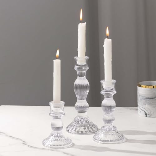 Efavormart Set of 3 Clear Fluted Glass Taper Candle Holders, Ribbed Crystal Candlestick Stands - 4", 6", 8" - color: Type5