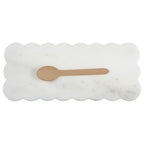 Newtay White Scallop Marble Board 12" x 5" Cutting Board with Rubber Feet, Scalloped Marble Tray Decorative Pastry Board for Kitchen Cake Bread Baking Cheese Display