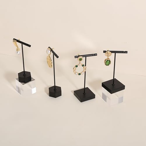Black earring display stand for selling, Metal earring T bar holder for show, Jewelry earring storage organizer, jewelry photography props (Square base-Black-Low) - color: Black, size: Low