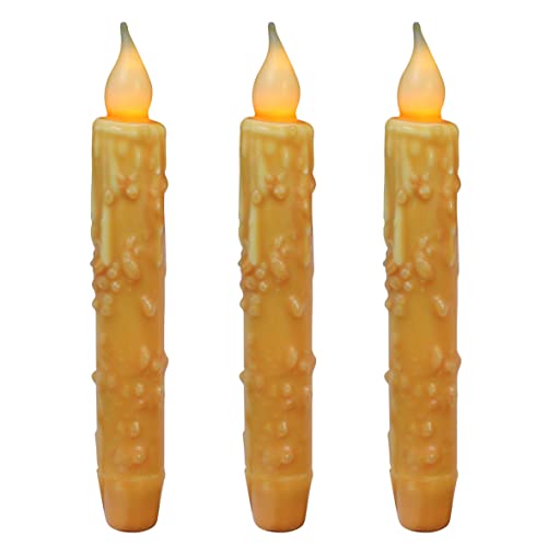 CVHOMEDECO. Real Wax Hand Dipped Battery Operated LED Timer Taper Candles Rustic Primitive Flameless Lights Decor, 6-3/4 Inch, Orange, 3 PCS in a Package - color: Orange 3 Pcs