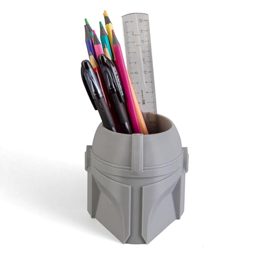Cool Helmet Pen Holder, Armor Figurine Pencil Holder for Office Desk Decor, 3D Printed, Grey, Durable and Fun Gift Idea - color: Gray, size: Helmet