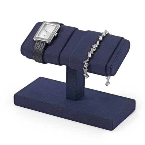 Microfiber Watch Display Stand T-bar For Men And Women, Jewelry Holder Organizer For Wristwatch/Bracelet/Storage Display Rack (Blue) - color: Blue, size: 2 Slots
