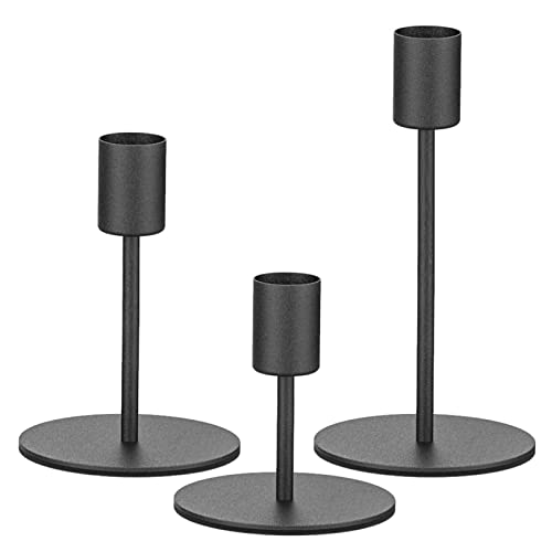 Smtyle Black Candlestick Holders, Set of 3 Metal Taper Candle Holders, Modern Minimalist Matte Candle Stick Holders for Table Centerpieces, Home Decor, Weddings, Vintage Decor - color: Black-p3