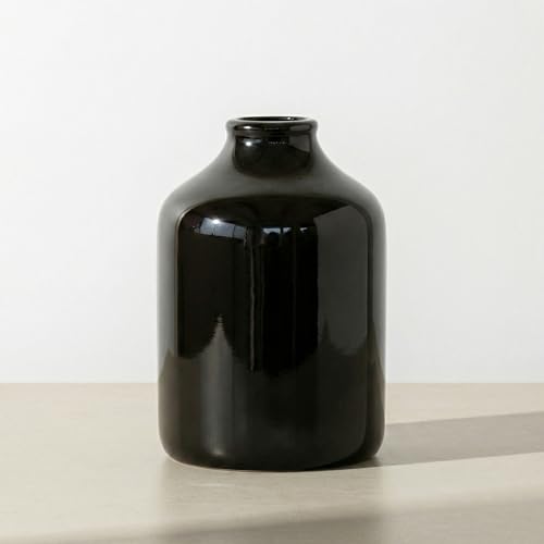 Sunddo Black Ceramic Vase - 7 Inch Modern Flower Vase for Pampas Grass, Minimalist Decorative Vases for Centerpieces, End Table, Wedding, Dining Table Decor, Bookshelf Decor - color: Black, size: 7 inch