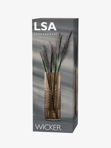 LSA International Wicker Taupe Tall Vase 15.75”, Luxury Modern Decorative Mouth Blown Glass Flower Holder with Textured Finish - size: 15.75