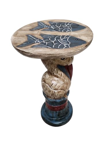 WorldBazzar Hand Carved Wooden Rustic Pelican Fish End Table Plant Stand Wood Sculpture