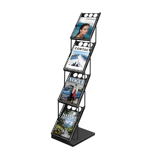 YDisplay Foldable Magazine Display Rack 4-Tier Brochure Literature Display Stand with Reinforced Base for Trade Show Literature Stand Ideal for Office Store Exhibition and Events