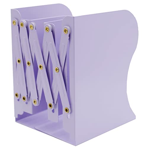 Adjustable Metal Bookends Heavy Duty for Shelves, 2 Dividers, Anti-Slip Design Expandable Book Ends for Desk, Office(Purple, 19 inches Max) - color: Purple