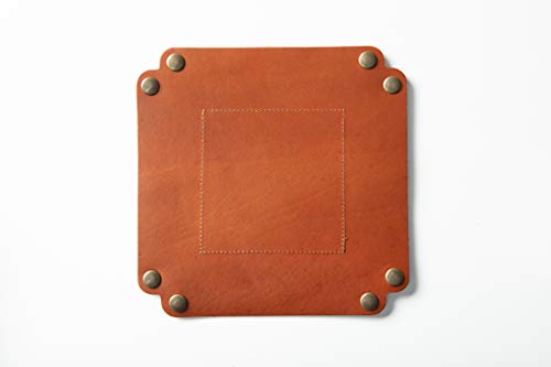 USA Made Premium Leather Valet Tray, Folds Flat! Little Buddy Dice Rolling Basket and Organizer With Brass Snaps - Reinforced Felt Bottom - For Keys, Jewelry, Coin, EDC, Watch Storage Caddy - Chestnut - color: Old English Chestnut, size: 5" x 5" x 2"