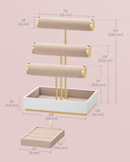 SONGMICS Bracelet Holder Stand, Jewelry Display Stand, Jewelry Organizer, with 3 Tiers and Velvet Tray, Removable Ring Holder, Cloud White and Camel Brown UJJS027A01 - color: Cloud White + Camel Brown