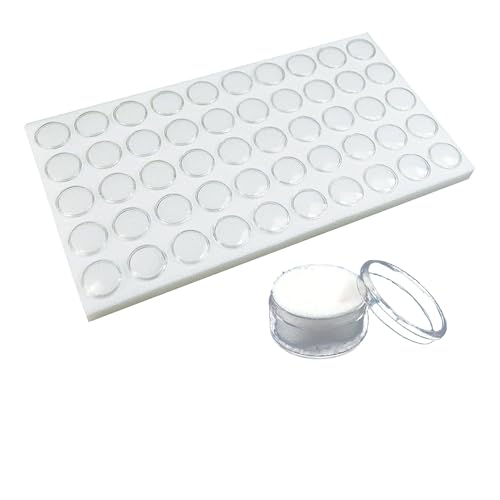 RJ Displays 50 Gem Display Case Diamond Gemstone Storage Box – White Tray Foam Sheet (14.5" x 7.8" x 0.75") –Small Round Plastic Containers Box Jewelry Organizer Container, White Foam Storage Jar - color: White