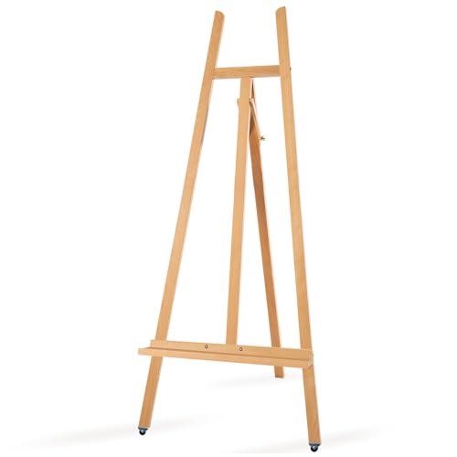 A - Frame Wooden Display Easel - Adjustable Lyre Beechwood Studio Easel Stand Holding Canvas Up to 90", Inclinable Artist Floor Painting Easel for Artwork Painting, Natural - color: Natural