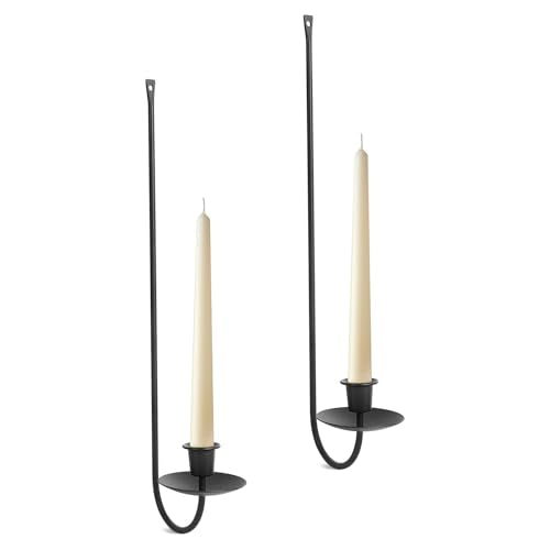 Wall Candle Holder Set of 2, Stylish Black Metal Wall Mount Candle Sconces, Modern Wall Decoration for Living Room, Farmhouse, Fireplace, and Christmas Decor - color: Single-arm 2pcs