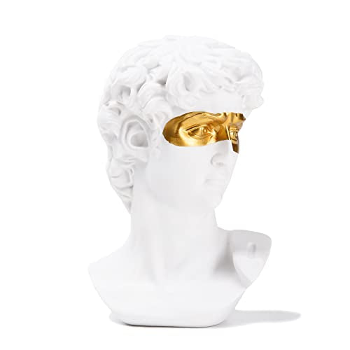 BRABUD Greek Mask David Man Bust Statue Resin White Gold Classic Roman Sculpture Modern Art Home Office Study Room Bookshelf Decor Collectible Gift TQGJBS342 - color: White