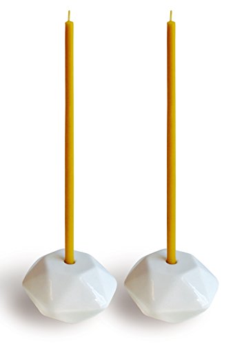 Set of 2 Small White Ceramic Candleholders for Votprof Slim Taper Candles, Durable, Modern Design