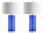 JONATHAN Y 27.5" Cobalt Modern Fused Glass Table Lamp Set of 2 for Bedroom Living Room, Coastal Nightstand Bedside Lamp with White Linen Shade, LED Bulbs Included (JYL4017D-SET2) - color: Cobalt