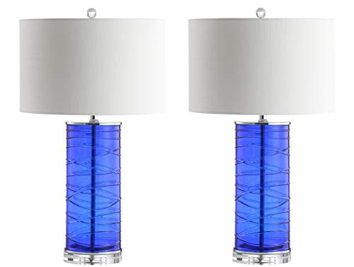 JONATHAN Y 27.5" Cobalt Modern Fused Glass Table Lamp Set of 2 for Bedroom Living Room, Coastal Nightstand Bedside Lamp with White Linen Shade, LED Bulbs Included (JYL4017D-SET2) - color: Cobalt