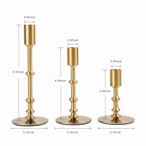 Gold Candle Holders,Modern Candle Stick Holders for Table Mantel Wedding Housewarming, Set of 3 Metal Brass Candlestick Holder