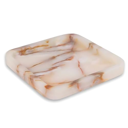 Bey-Berk Genuine Marble Valet Tray, Catch All, Vanity Tray, Marble Desk Organizer (Onyx, 9" x 9") - color: Onyx, size: 9" x 9"