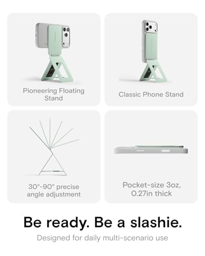 MOFT Phone Tripod Stand Selfie Stick for iPhone, Multi-Angles iPhone Stand, Lightweight & Portable Phone Holder, Strong Magnets, MOVAS Vegan Leather, Travel Essentials, Peppermint (Without Card Slot) - color: Peppermint x Without Card Slot, size: Wthout C