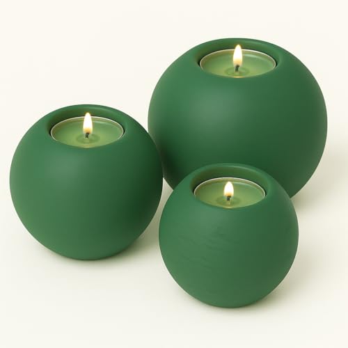 Concrete Sphere Tea Light Holder - Minimalist Centerpiece - Candle Holder - Modern Interior Design (Teal, Set of 3 Sizes) - color: Teal, size: Set of 3 Sizes