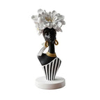 Lescafita African Woman Art Sculpture with White Flower Crown, Black and White Art Statue,Elegant African-Inspired Art Gift Suitable for Various Settings Such as Home, Bookshelves, desks, or Offices - color: 704-white