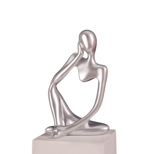 Minimalist Thinker Statue - Abstract Sculpture for Home & Office Decor | Boho Shelf & Coffee Table Accent (Lateral Muse-Silvery) - color: Lateral Muse-silvery