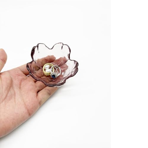 Flower Ring Dish Jewelry Tray, Glass Jewelry Dish Tray, Aesthetic Room Decor Small Trinket Dish, Nightstand Jewlery Ring Holder Dish, Bathroom Jewelry Plate Bowl for Rings Earrings Gift (Light Purple) - color: Light Purple