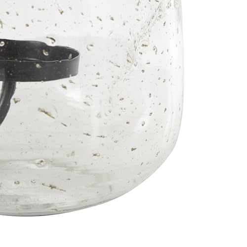 Deco 79 Glass Decorative Candle Holder Candle Stand with Black Metal Accents and Brown Speckles, Candlestick Holder 7" x 7" x 8", Clear - size: 7" x 7" x 8"