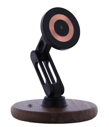 ClikDock Cell Phone Magnetic Wireless Charger Stand, 360° Spin, Aluminum Construction, Compatible with MagSafe Phones for iPhone & Andriod (Walnut Wood) - color: Walnut Wood