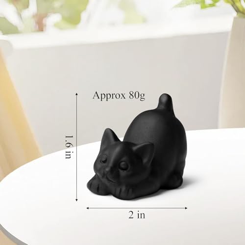 2" Black Cat Statue Obsidian Crystal Cat Decor Figurines Carved Room Decor for Desk Lazy Sculpture Handcrafted Healing Stone Natural Gemstones Spiritual Gifts for Cat Lovers - color: Black-matt Obsidian