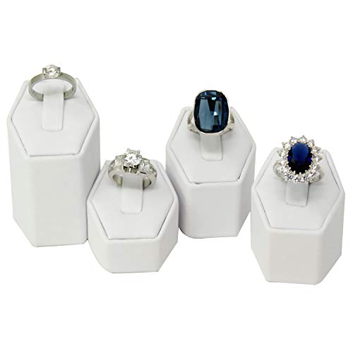 MOOCA Jewelry Ring Stand Holder Display Set, Ring Holders for Jewelry Organizer Stand Pedestals Display 4 Pcs Set, White Faux Leather - color: White Faux Leather