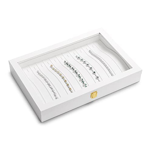 Oirlv White Leather Acrylic Lid Jewelry Necklace Organizer Box Necklace Bracelet Display Holder Case Drawer Insert Women Gift - color: White, size: 13 Slot