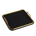 Preston Lane Mayfair Decorative Tray – Vegan Leather with Woven Texture, Brushed Brass Handles – Serving, Dresser & Coffee Table Tray, Ink - color: Ink