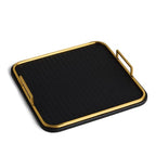 Preston Lane Mayfair Decorative Tray – Vegan Leather with Woven Texture, Brushed Brass Handles – Serving, Dresser & Coffee Table Tray, Ink - color: Ink