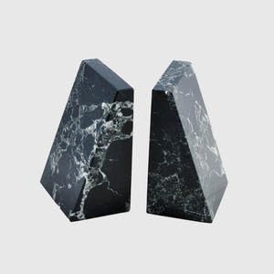 Solid Black Marble Bookends - Set of 2 Heavy-Duty Luxury Bookends for Modern Shelves