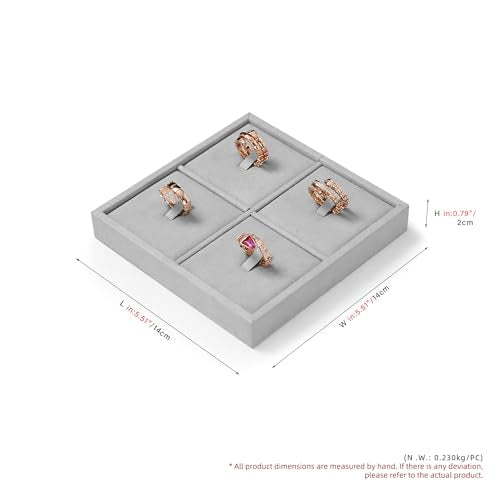 Microfiber 4 Slots Jewelry Ring Display Tray Rings Display Organizer Tray(Gray) - size: 5.51" x 5.51" x 0.78"