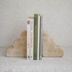 Chagoart Book Ends for Shelves-Concrete Heavy Duty Bookends-Book Stopper- Decorative Bookends for Heavy Books-Travertine Marble Look Book Ends Unique -Scallop Stone Bookends (Travertine)