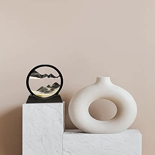 HYUGF Moving Sand Art Picture Decor, 3D Deep Sea Sandscape Liquid Motion, Round Glass Frame Display Flowing Sand Relaxing Gift for Kids Adults Home Office Work Desktop Decoration Toy (Black, 7") - color: Black, size: 7 inches
